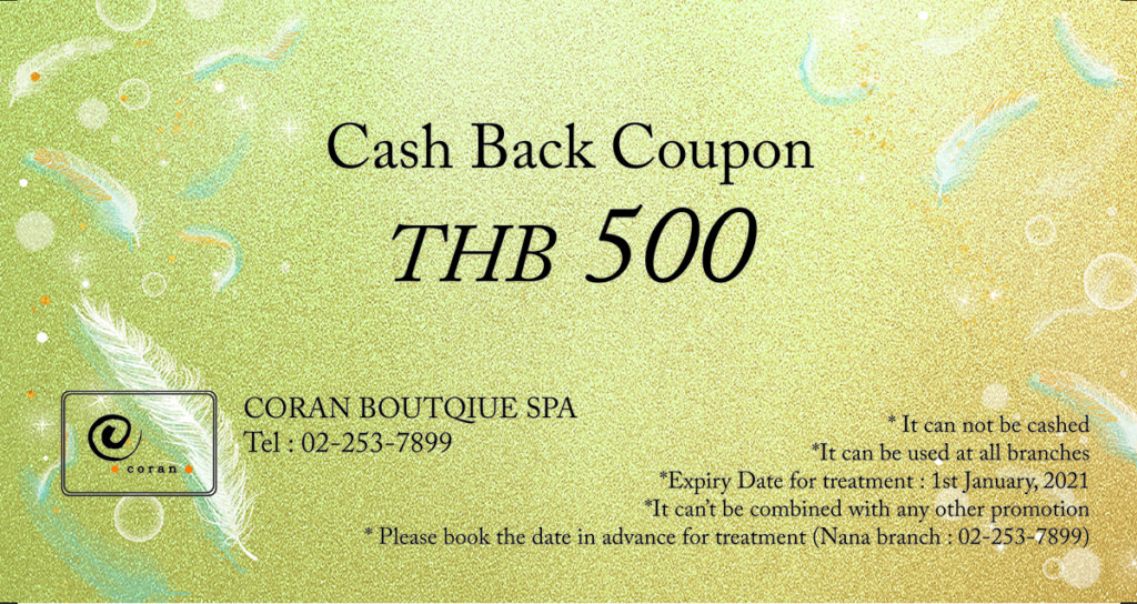 Cash Back Coupon 500B - CORAN boutique spa